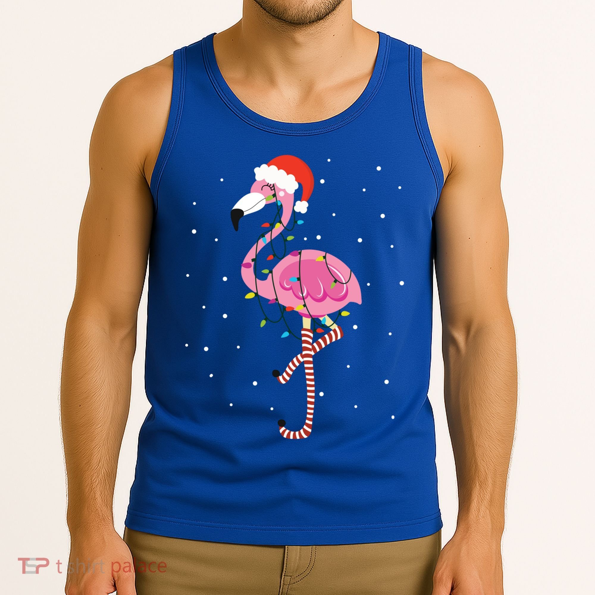 Cute Pink Flamingo Christmas Lights Santa Hat Meaningful Gift Tank Top