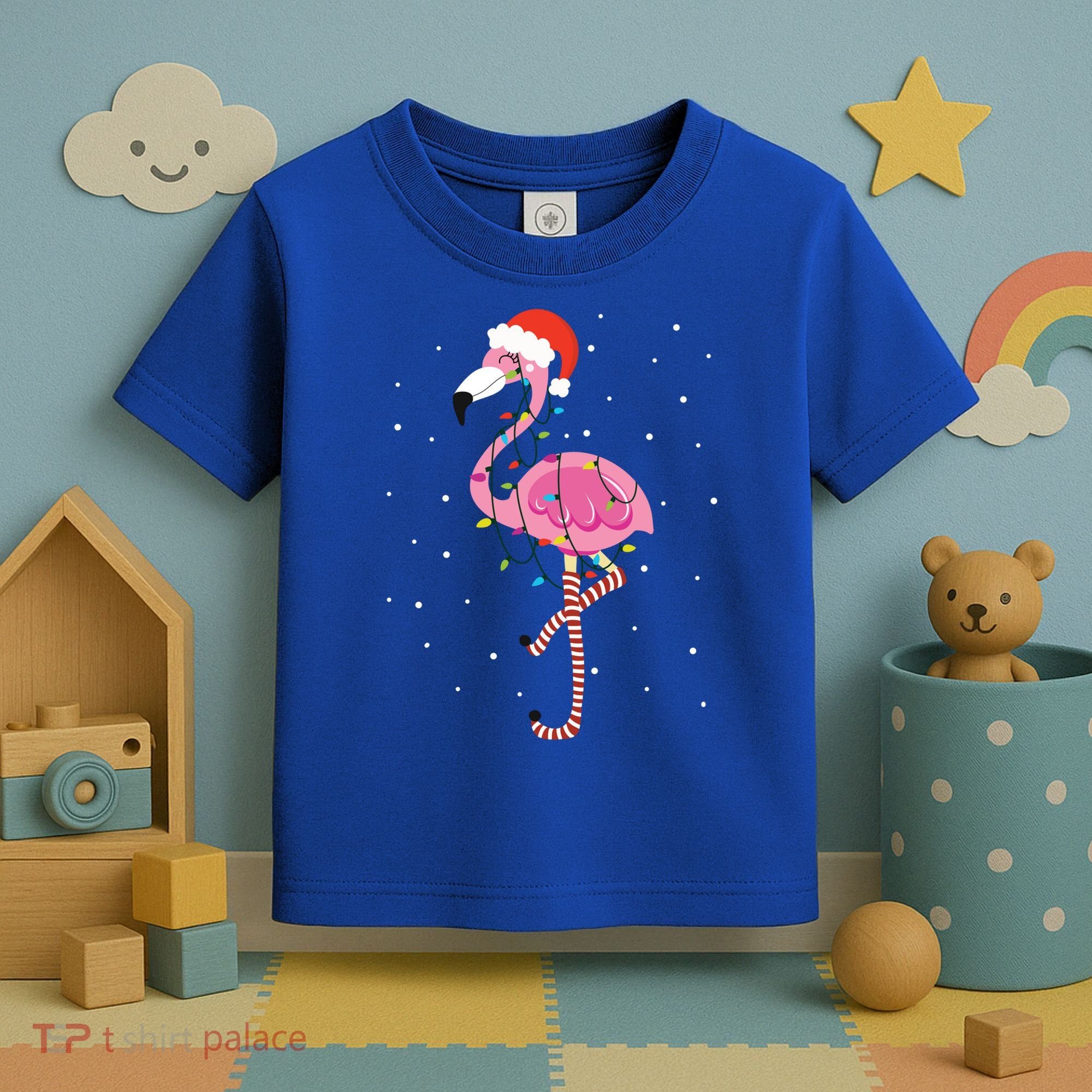 Cute Pink Flamingo Christmas Lights Santa Hat Meaningful Gift Toddler T-Shirt