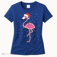 Cute Pink Flamingo Christmas Lights Santa Hat Meaningful Gift Women's T-Shirt thumb 0