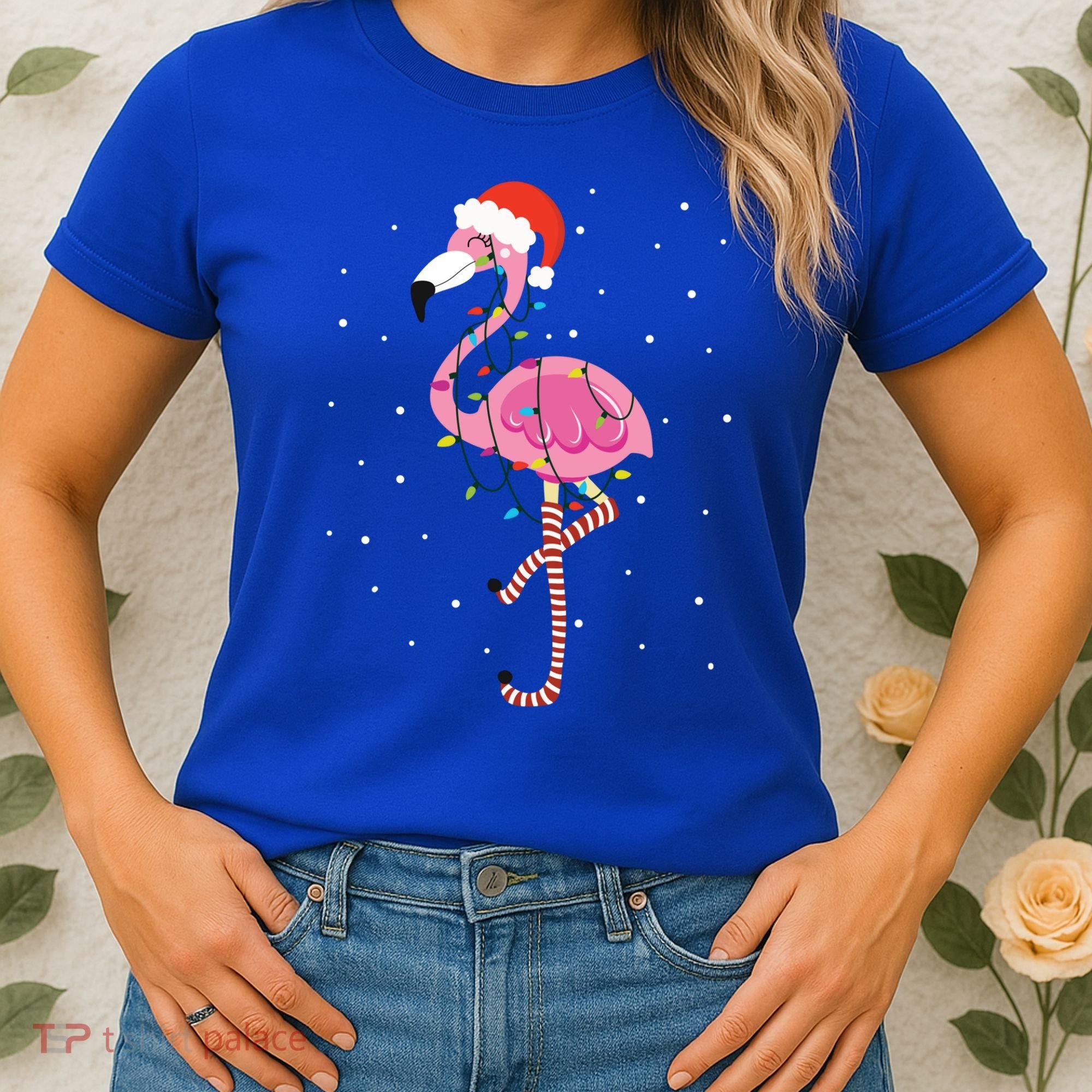 Cute Pink Flamingo Christmas Lights Santa Hat Meaningful Gift Women's T-Shirt