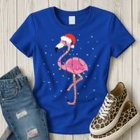 Cute Pink Flamingo Christmas Lights Santa Hat Meaningful Gift Women's T-Shirt thumb 3