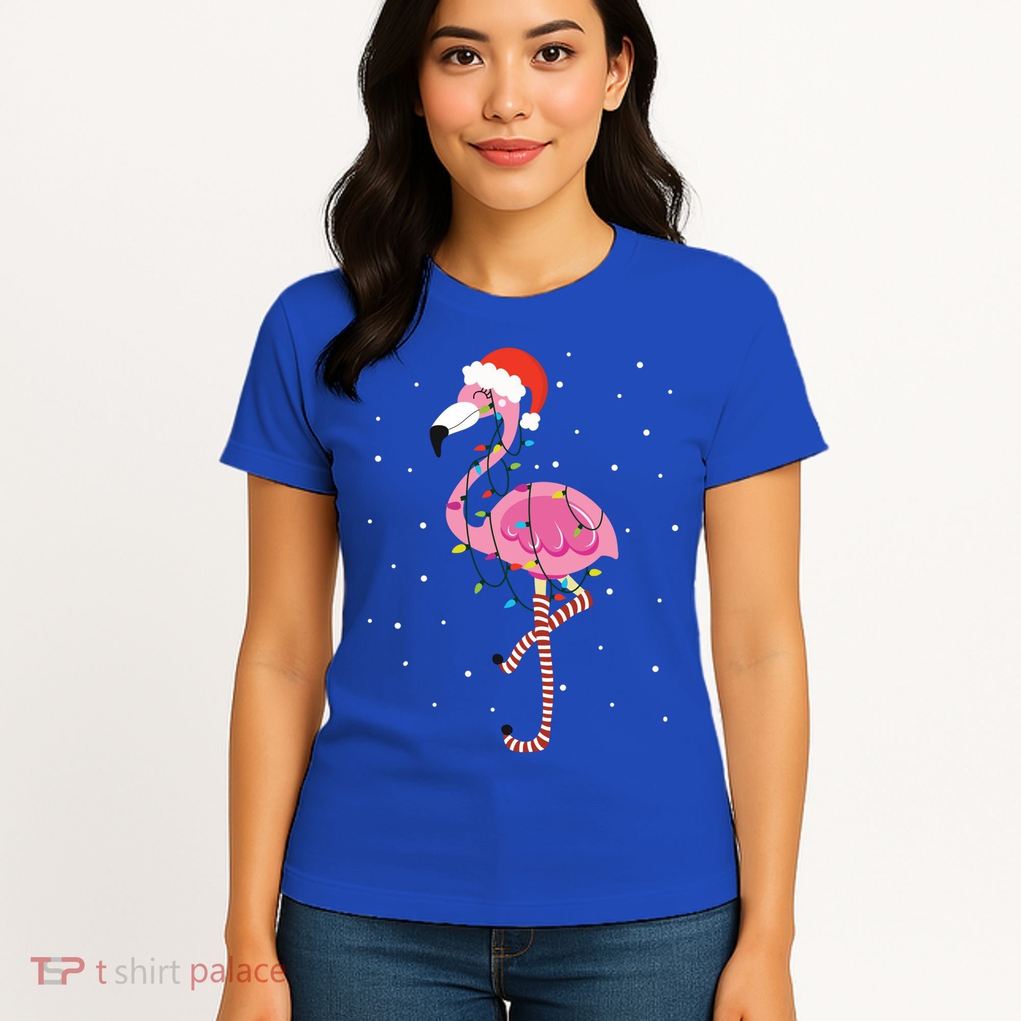 Cute Pink Flamingo Christmas Lights Santa Hat Meaningful Gift Women's T-Shirt