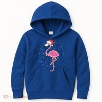 Cute Pink Flamingo Christmas Lights Santa Hat Meaningful Gift Kids Hoodie thumb 0