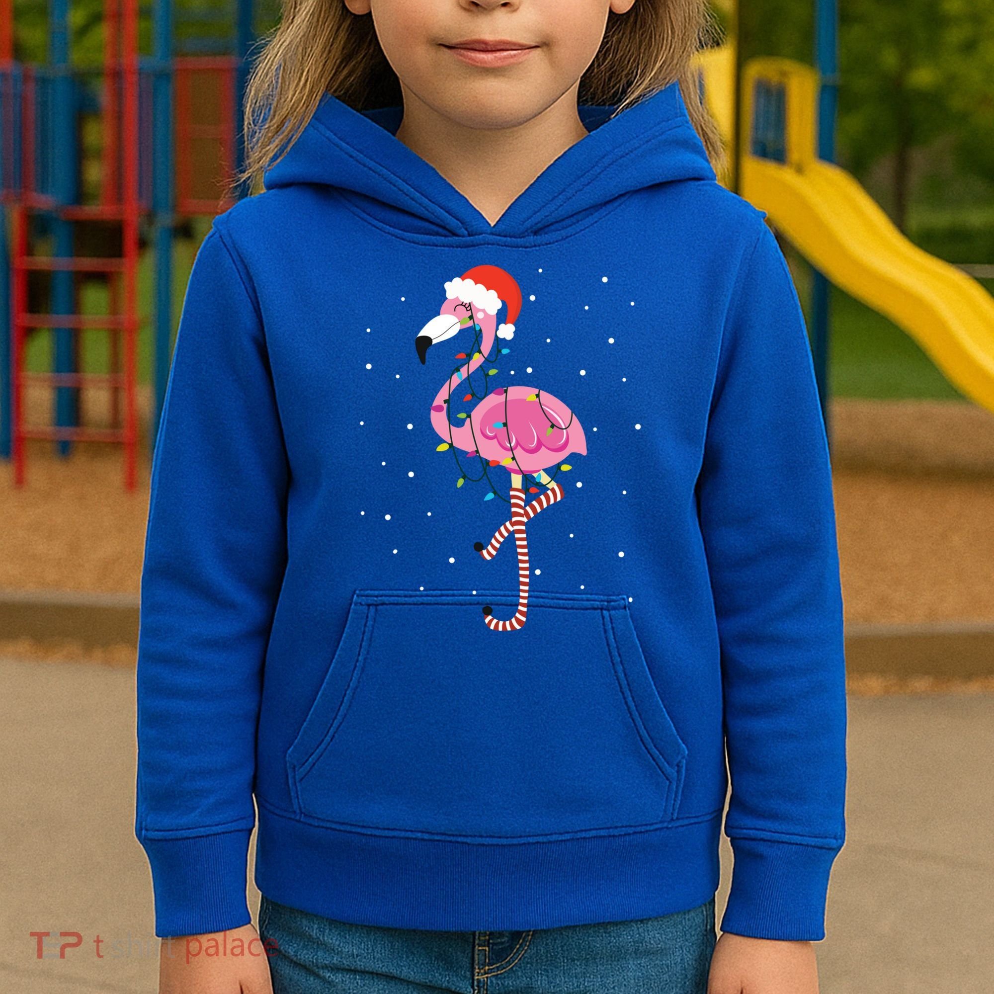 Cute Pink Flamingo Christmas Lights Santa Hat Meaningful Gift Kids Hoodie