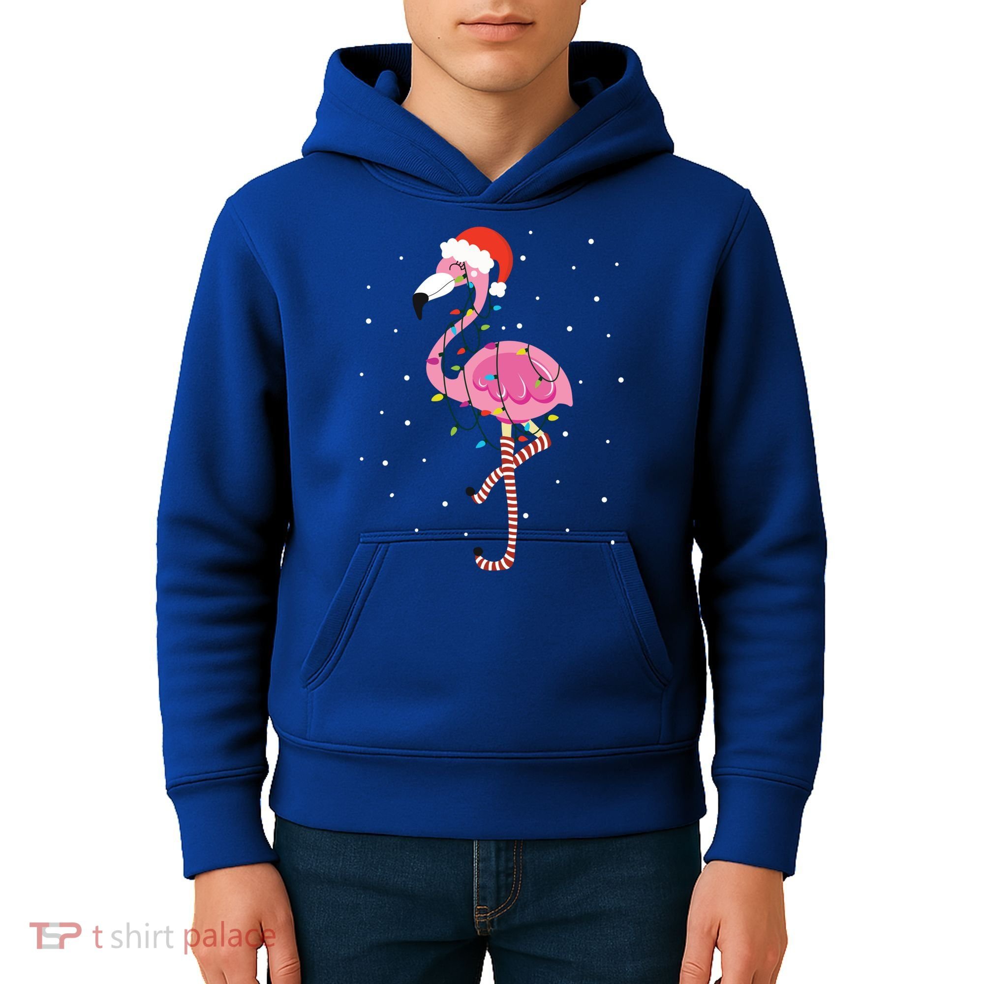 Cute Pink Flamingo Christmas Lights Santa Hat Meaningful Gift Kids Hoodie