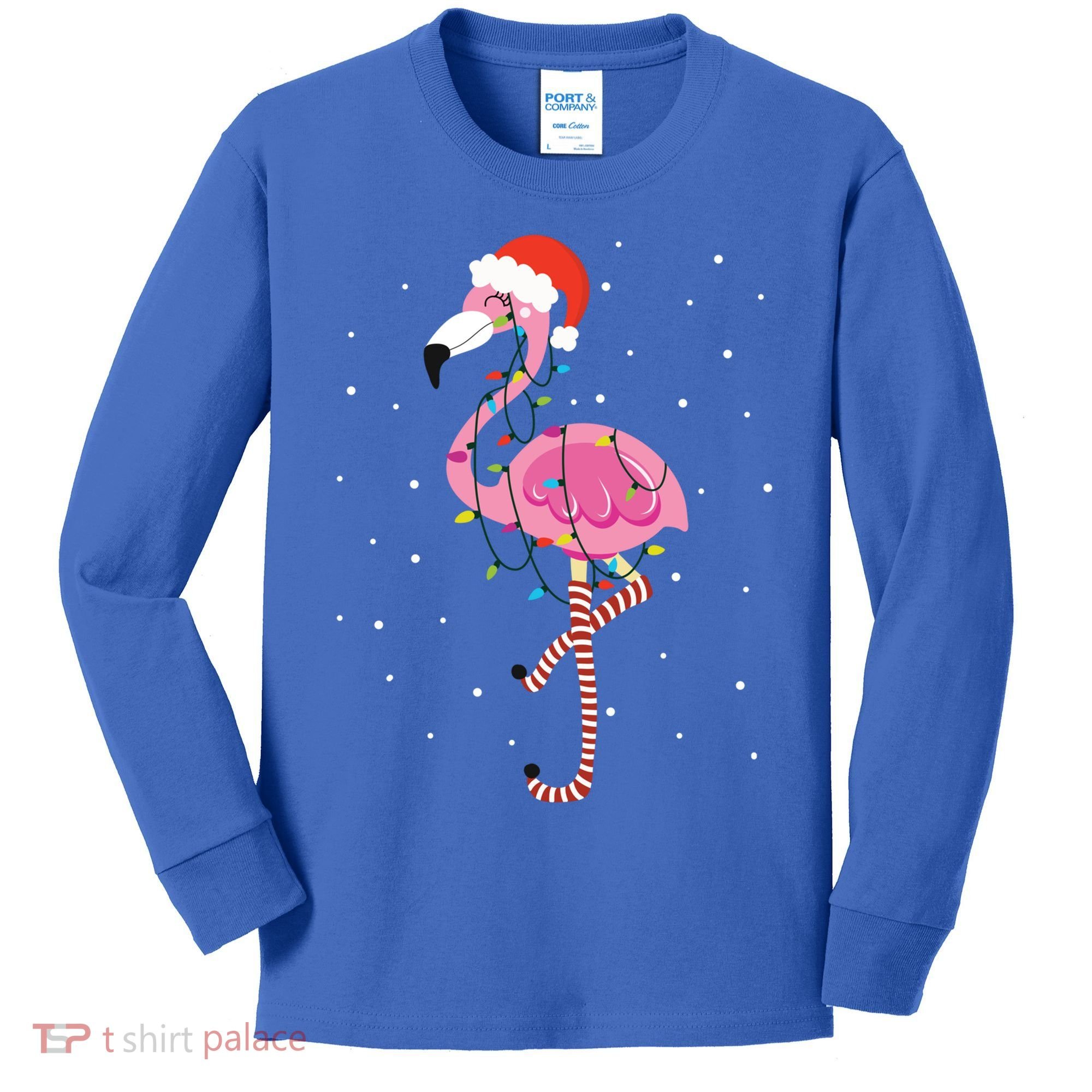 Cute Pink Flamingo Christmas Lights Santa Hat Meaningful Gift Kids Long Sleeve Shirt