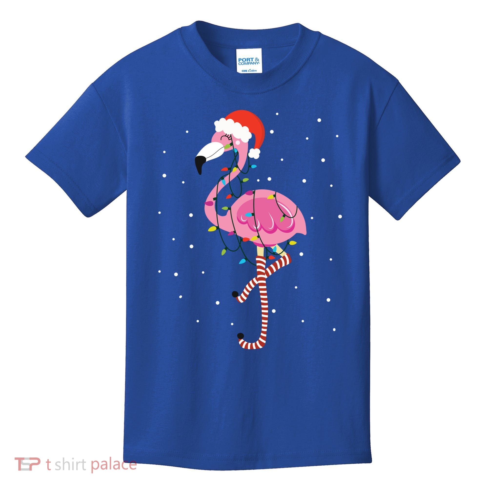 Cute Pink Flamingo Christmas Lights Santa Hat Meaningful Gift Kids T-Shirt
