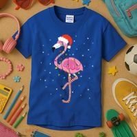 Cute Pink Flamingo Christmas Lights Santa Hat Meaningful Gift Kids T-Shirt thumb 3