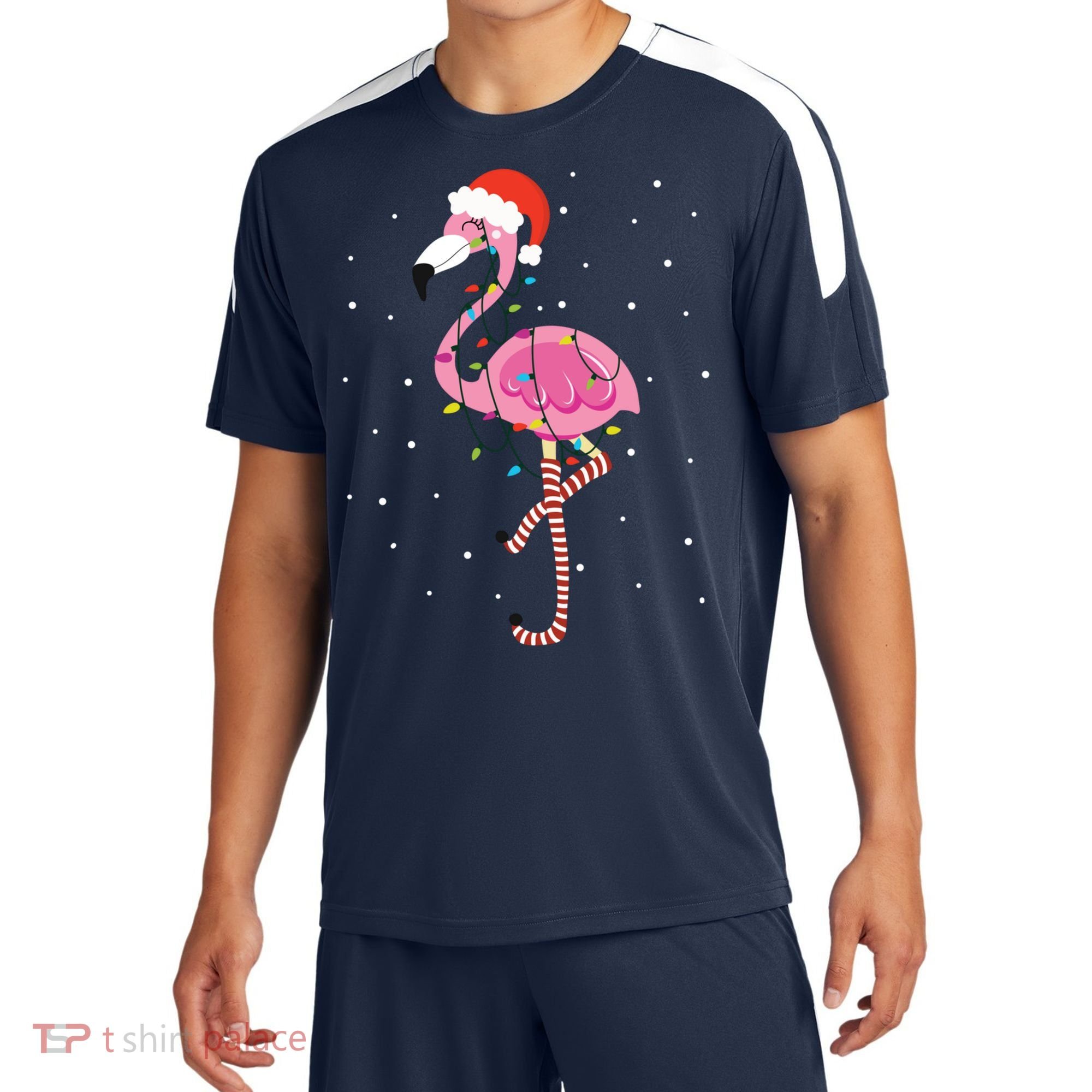 Cute Pink Flamingo Christmas Lights Santa Hat Meaningful Gift Sport-Tek Competitor United Soccer Jersey
