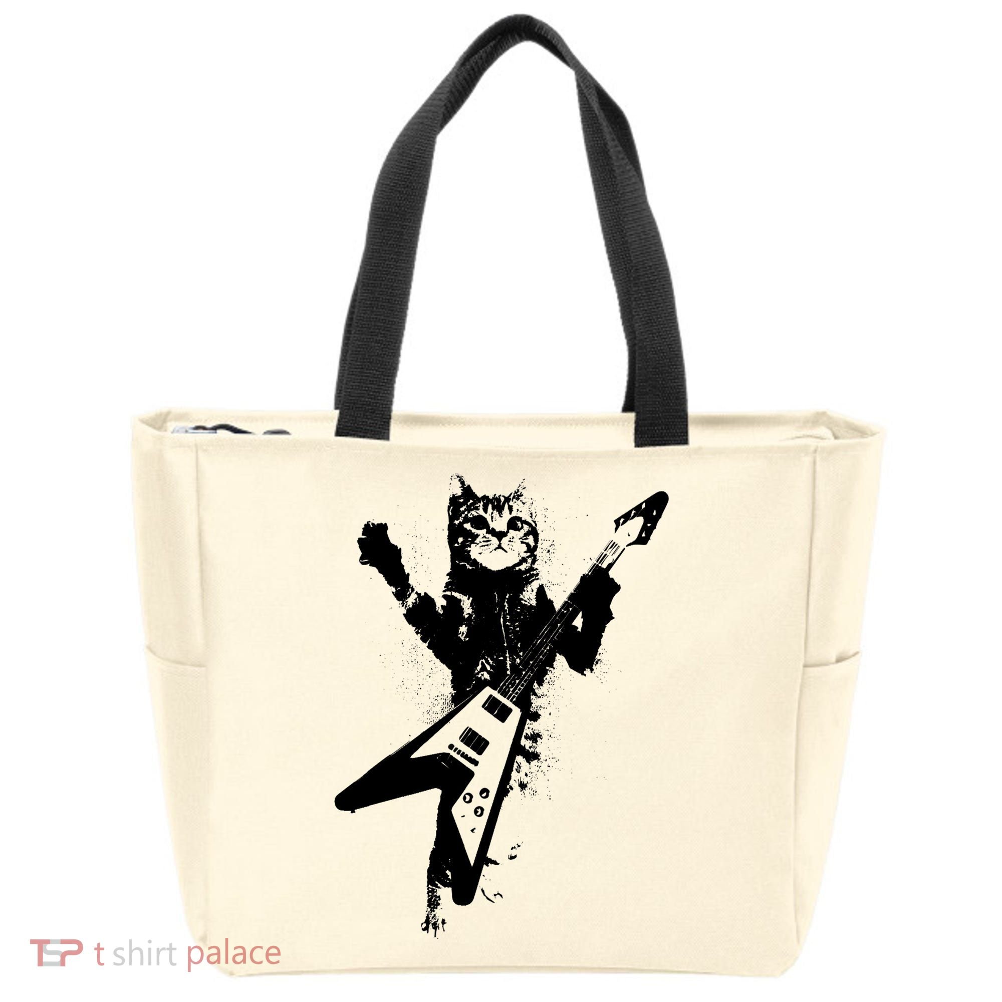 Cat Playing Flying V Guitar Musician Cat Lover TShirt Tote Bag