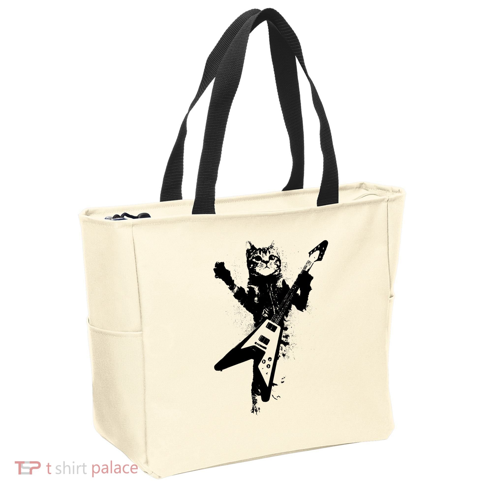 Cat Playing Flying V Guitar Musician Cat Lover TShirt Tote Bag