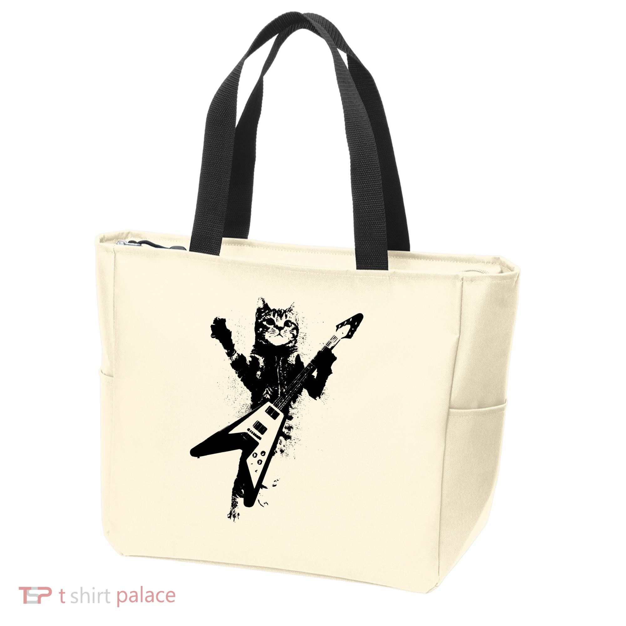 Cat Playing Flying V Guitar Musician Cat Lover TShirt Tote Bag