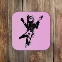 Cat Playing Flying V Guitar Musician Cat Lover TShirt Coaster thumb 0