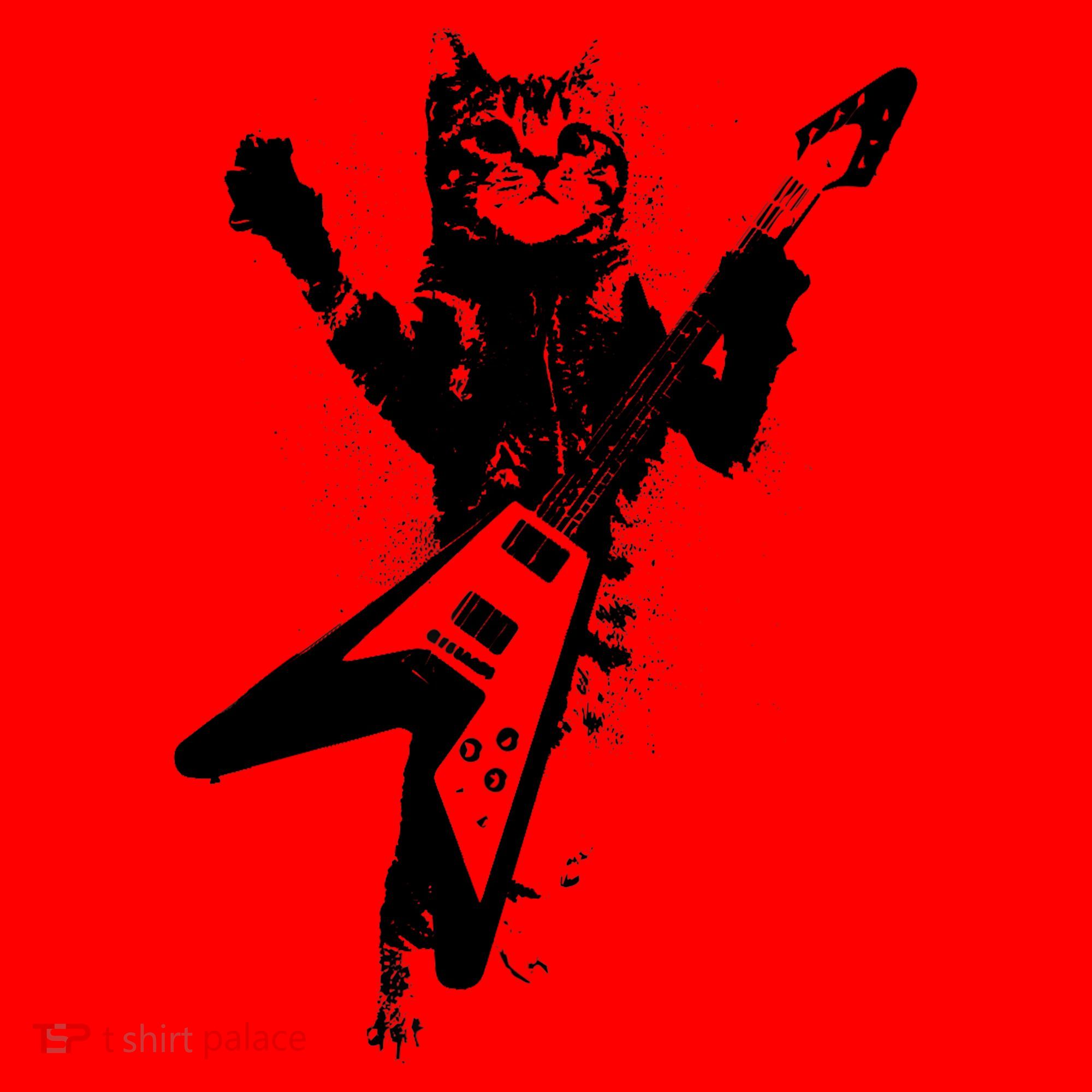 Cat Playing Flying V Guitar Musician Cat Lover TShirt Santa Hat