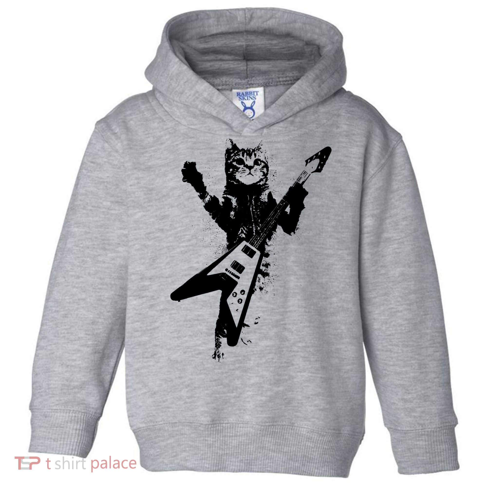 Cat Playing Flying V Guitar Musician Cat Lover TShirt Toddler Hoodie
