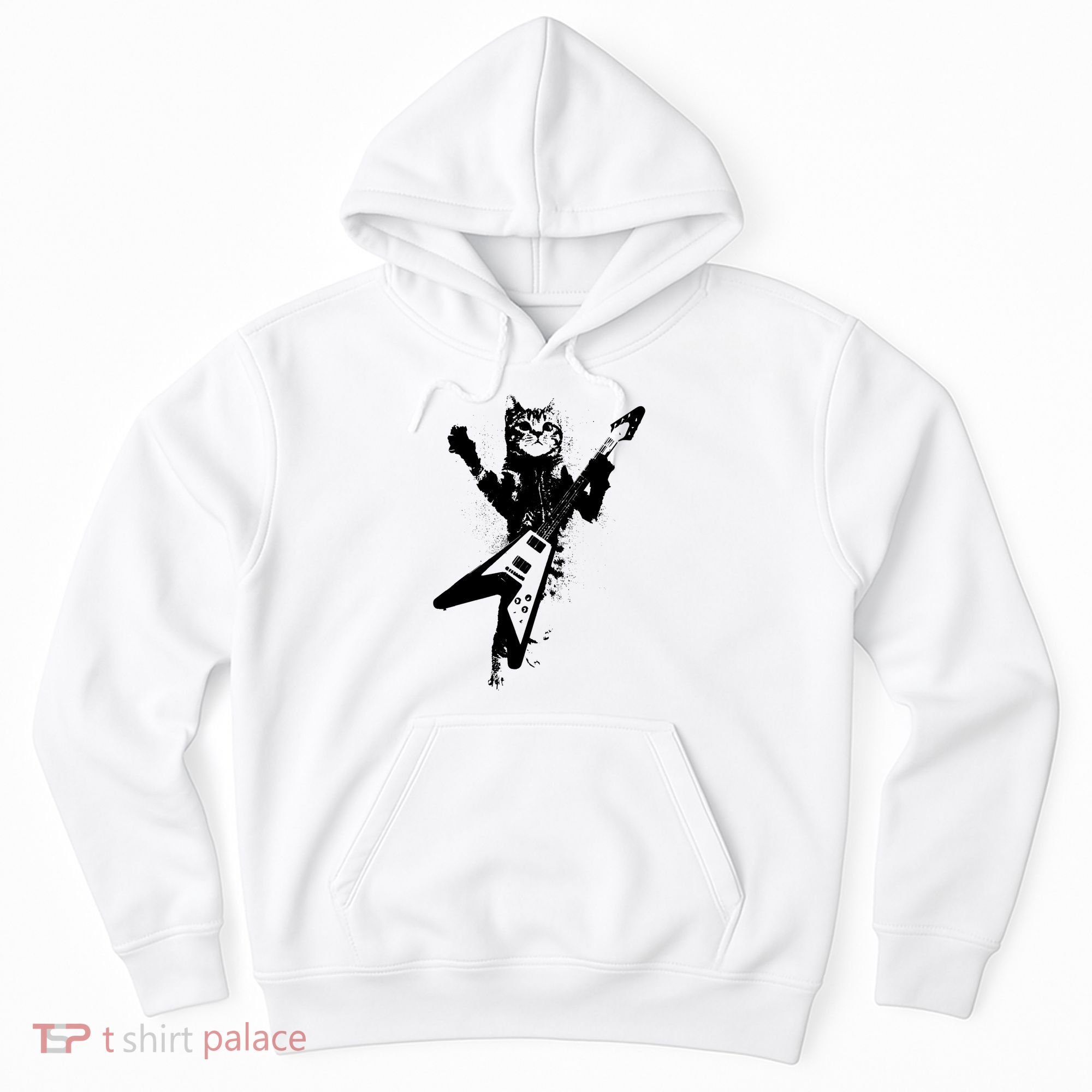 Cat Playing Flying V Guitar Musician Cat Lover TShirt Hoodie
