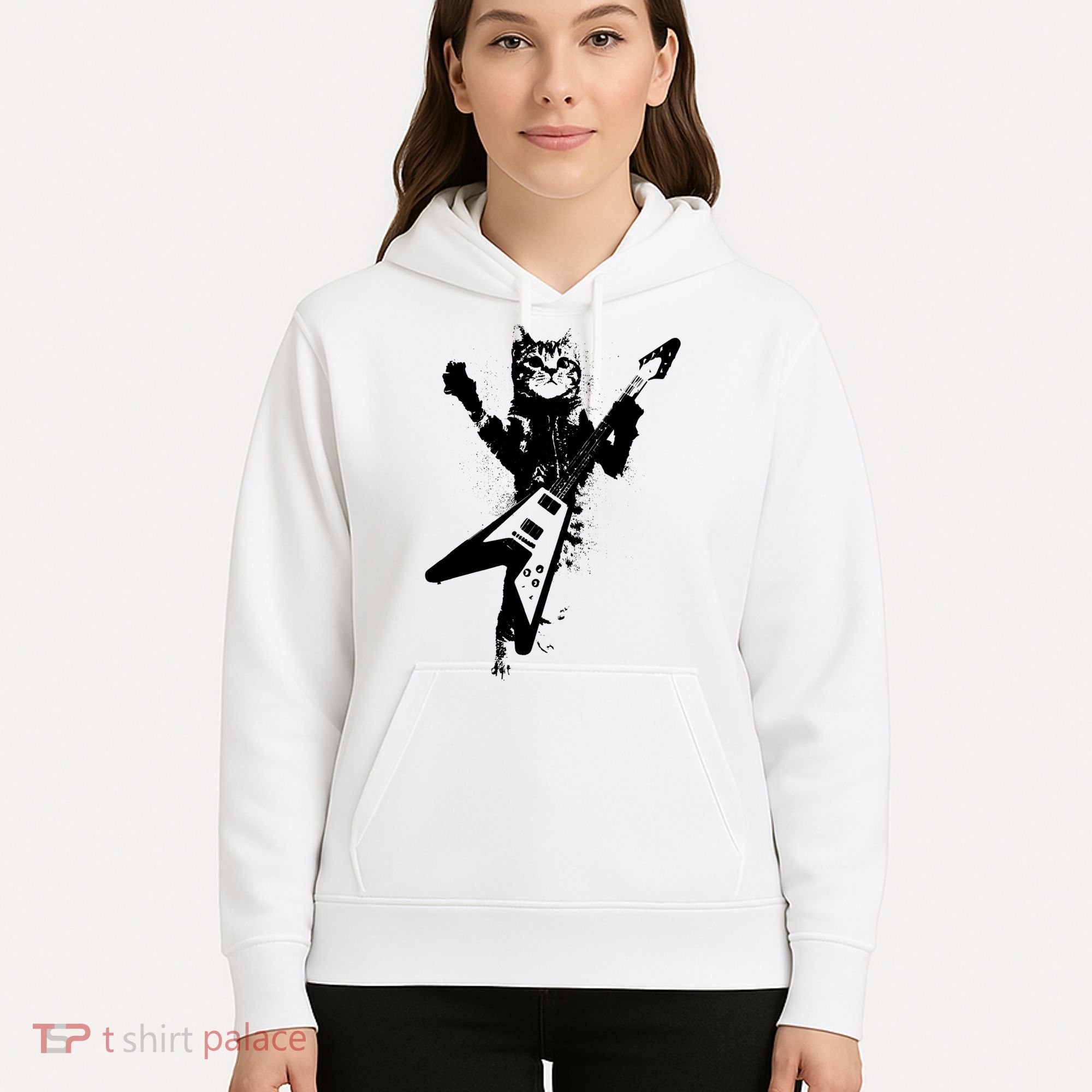 Cat Playing Flying V Guitar Musician Cat Lover TShirt Hoodie