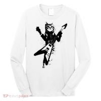 Cat Playing Flying V Guitar Musician Cat Lover TShirt Long Sleeve Shirt thumb 0