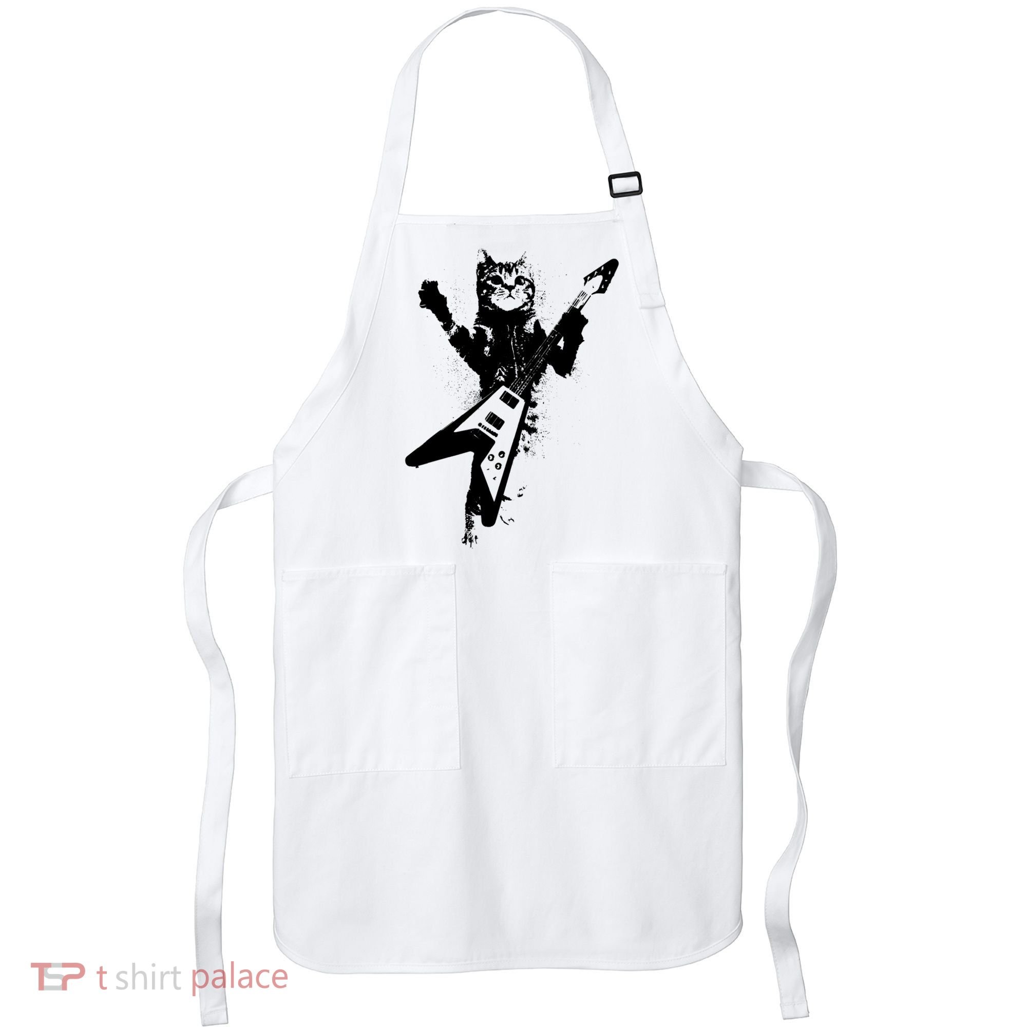 Cat Playing Flying V Guitar Musician Cat Lover TShirt Apron