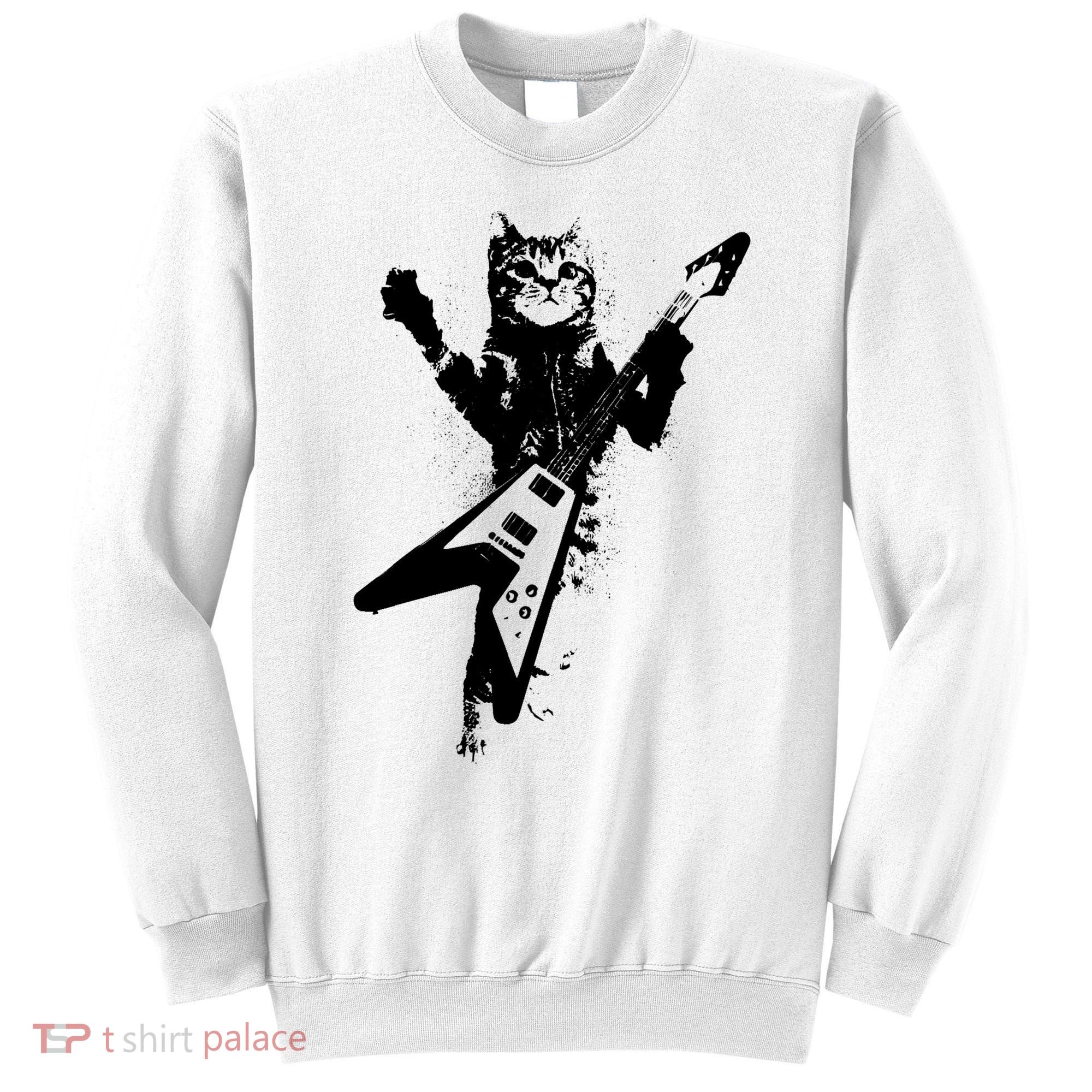 Cat Playing Flying V Guitar Musician Cat Lover TShirt Sweatshirt