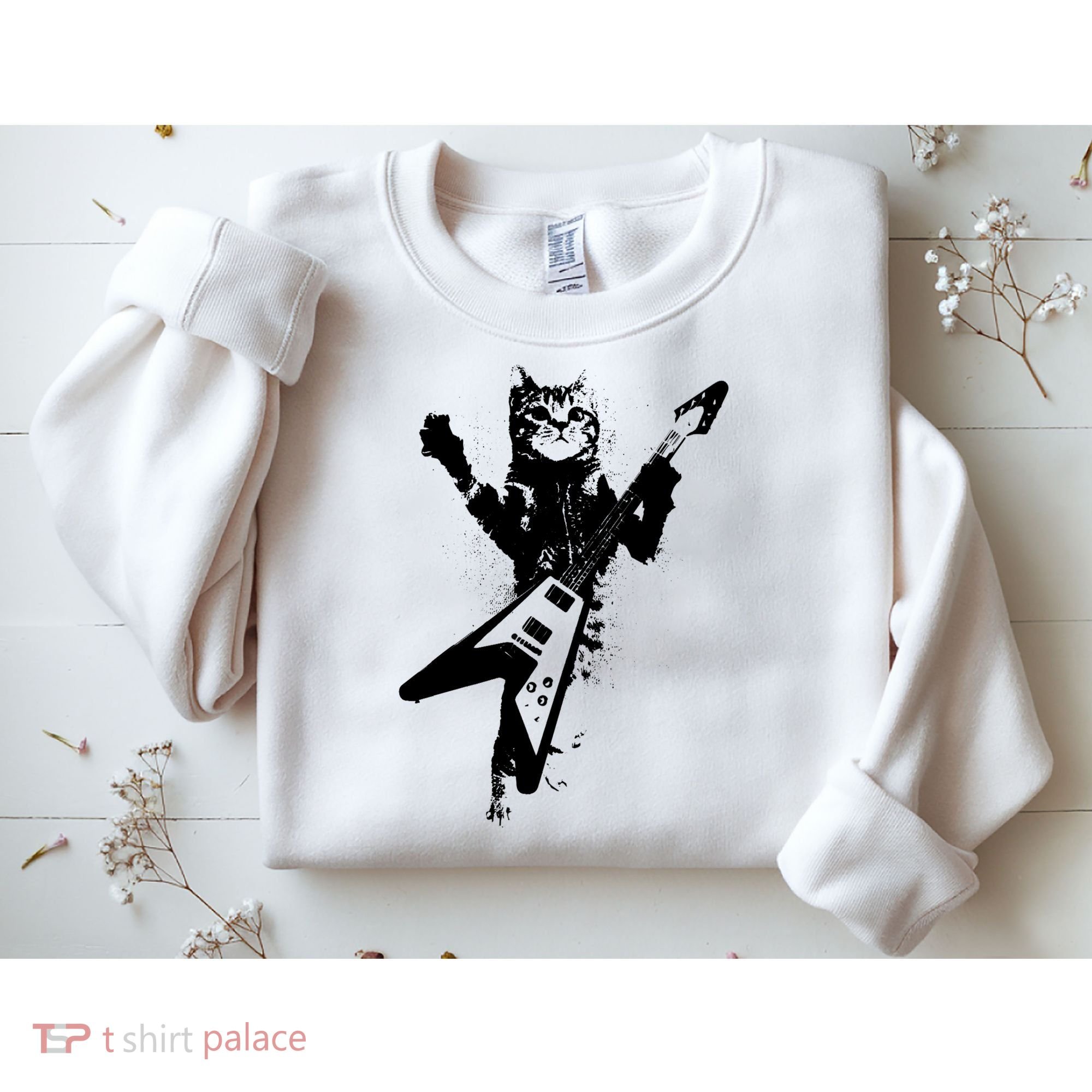 Cat Playing Flying V Guitar Musician Cat Lover TShirt Sweatshirt