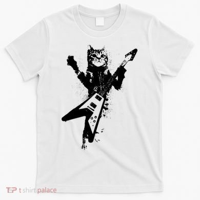 Cat Playing Flying V Guitar Musician Cat Lover TShirt T-Shirt