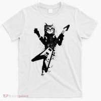 Cat Playing Flying V Guitar Musician Cat Lover TShirt T-Shirt thumb 0