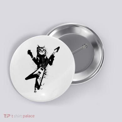 Cat Playing Flying V Guitar Musician Cat Lover TShirt Button
