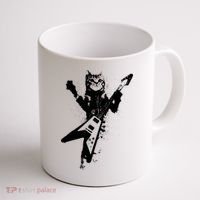 Cat Playing Flying V Guitar Musician Cat Lover TShirt Coffee Mug thumb 1