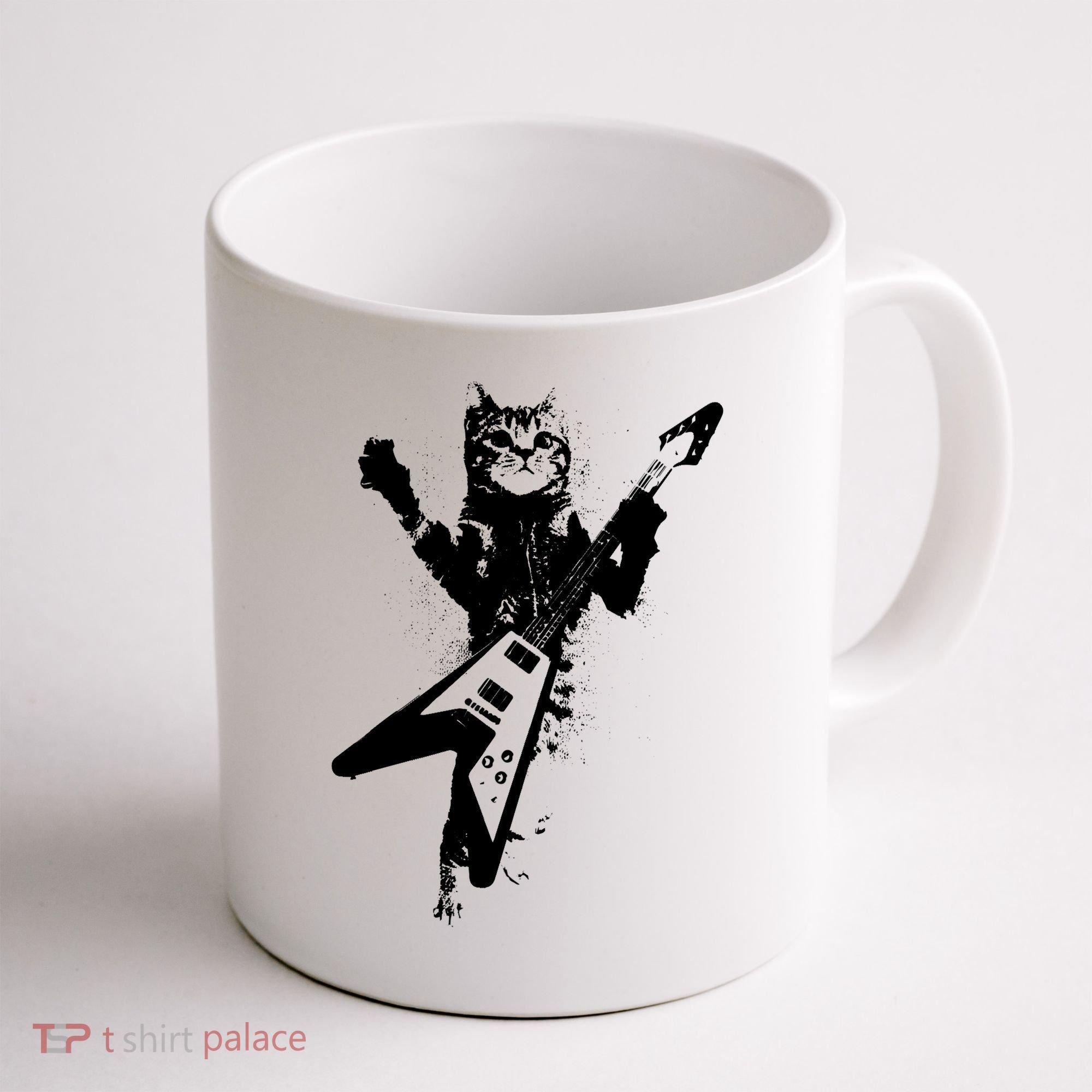 Cat Playing Flying V Guitar Musician Cat Lover TShirt Coffee Mug
