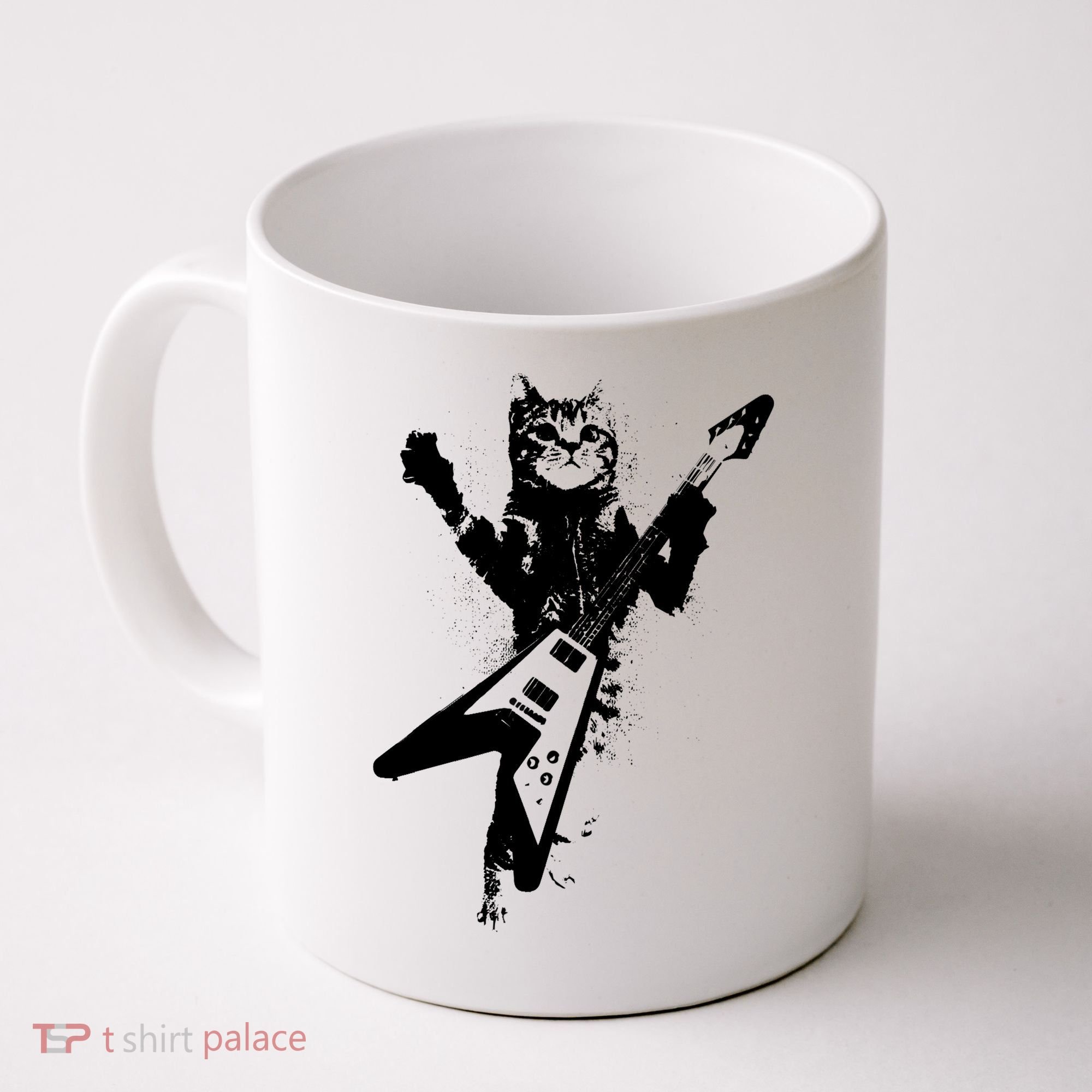 Cat Playing Flying V Guitar Musician Cat Lover TShirt Coffee Mug