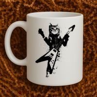 Cat Playing Flying V Guitar Musician Cat Lover TShirt Coffee Mug thumb 2