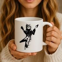 Cat Playing Flying V Guitar Musician Cat Lover TShirt Coffee Mug thumb 3