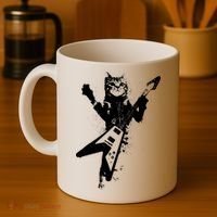 Cat Playing Flying V Guitar Musician Cat Lover TShirt Coffee Mug thumb 4
