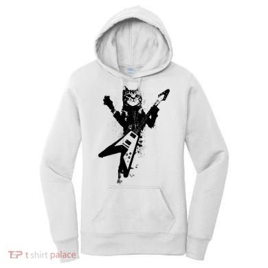 Cat Playing Flying V Guitar Musician Cat Lover TShirt Women's Hoodie