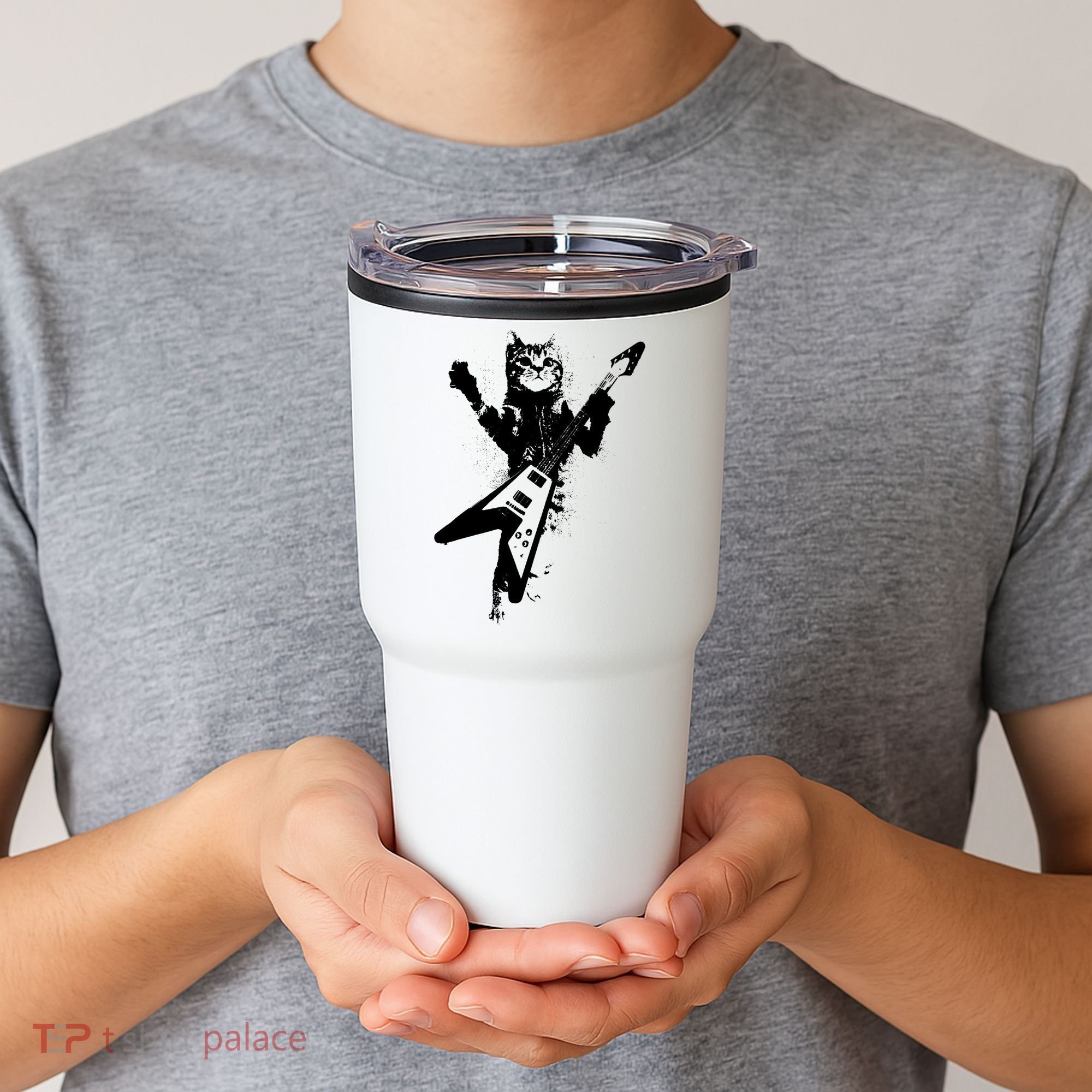 Cat Playing Flying V Guitar Musician Cat Lover TShirt Tumbler