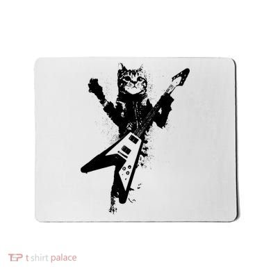 Cat Playing Flying V Guitar Musician Cat Lover TShirt Mousepad