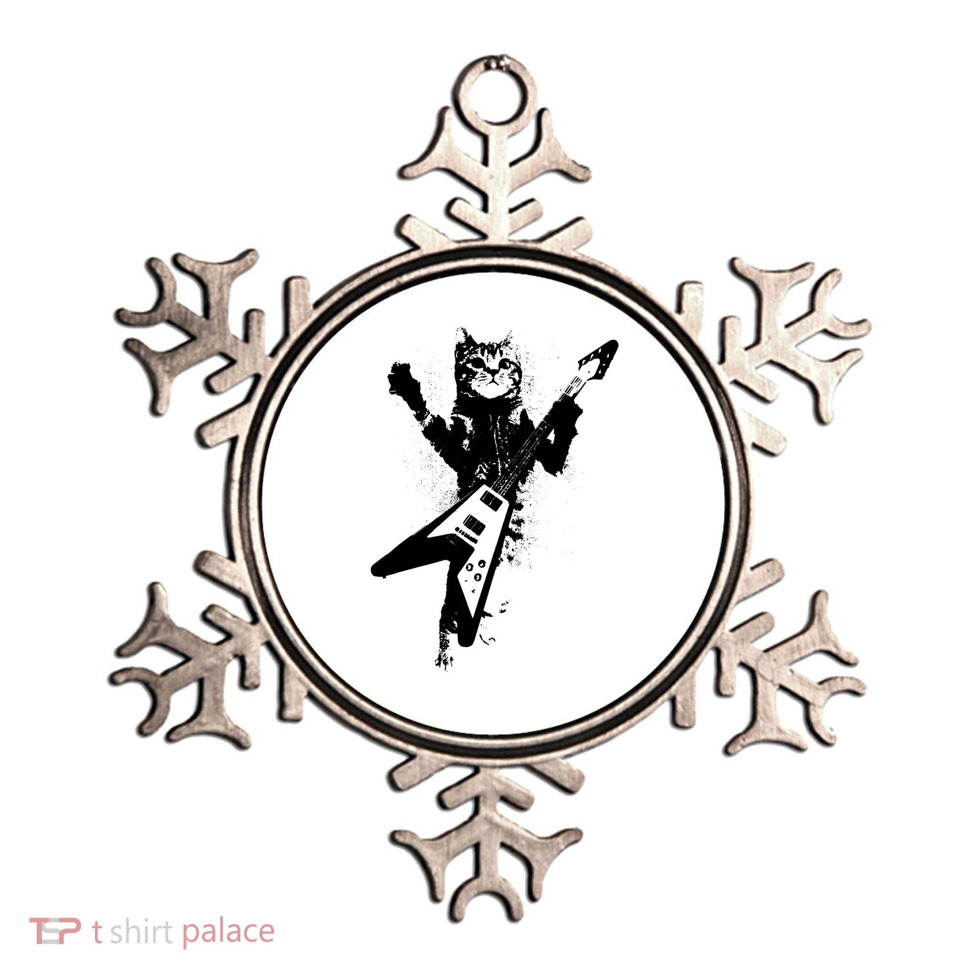 Cat Playing Flying V Guitar Musician Cat Lover TShirt Ornament