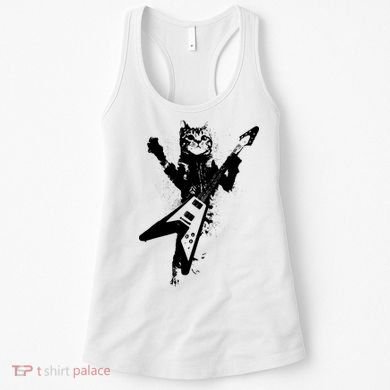 Cat Playing Flying V Guitar Musician Cat Lover TShirt Women's Tank Top