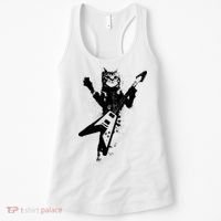 Cat Playing Flying V Guitar Musician Cat Lover TShirt Women's Tank Top thumb 0