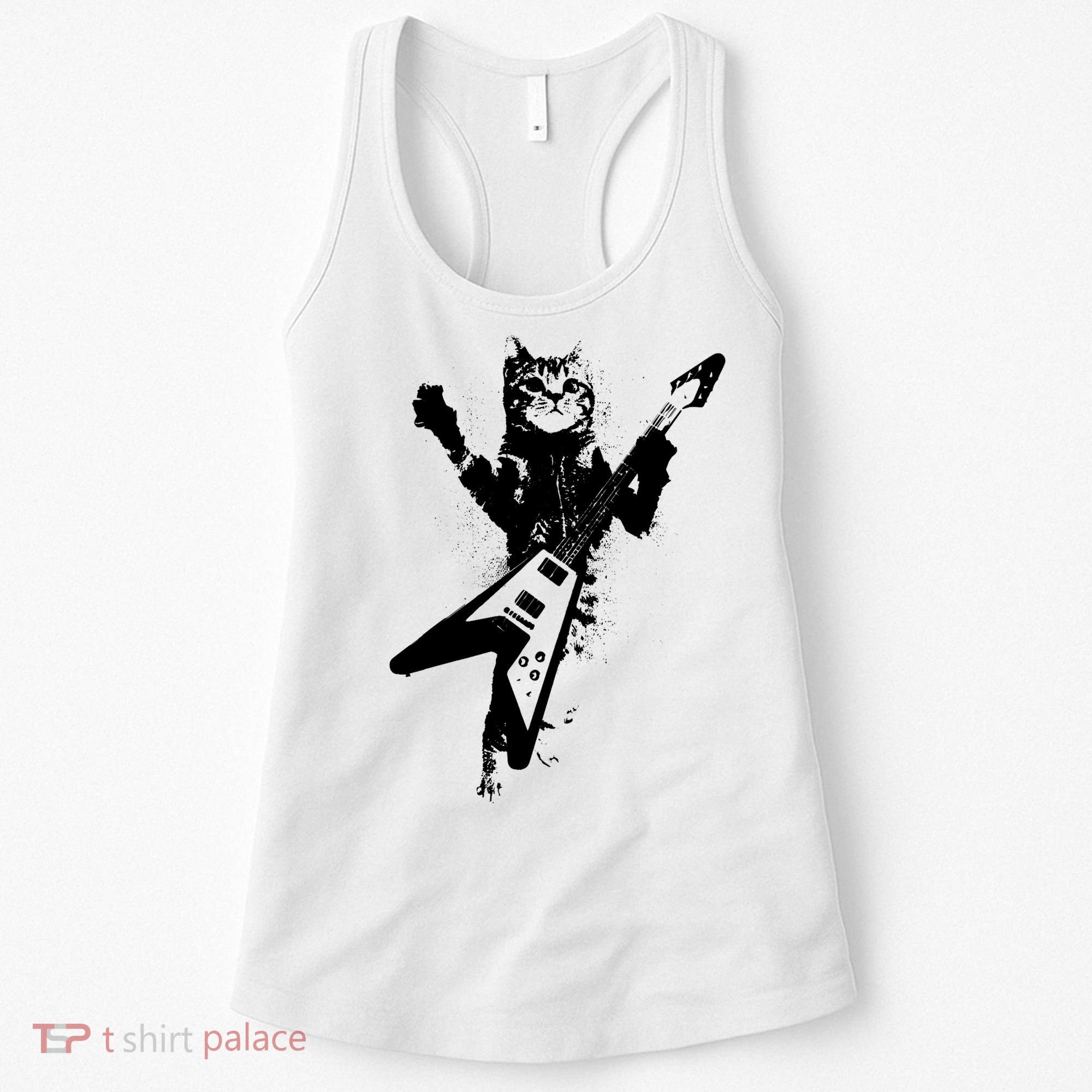 Cat Playing Flying V Guitar Musician Cat Lover TShirt Women's Tank Top