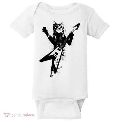 Cat Playing Flying V Guitar Musician Cat Lover TShirt Baby Bodysuit