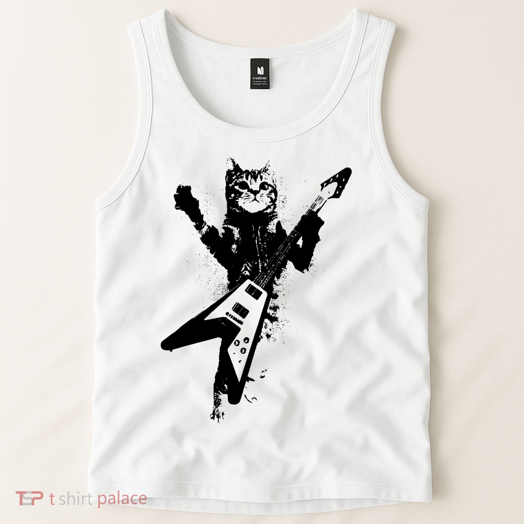 Cat Playing Flying V Guitar Musician Cat Lover TShirt Tank Top