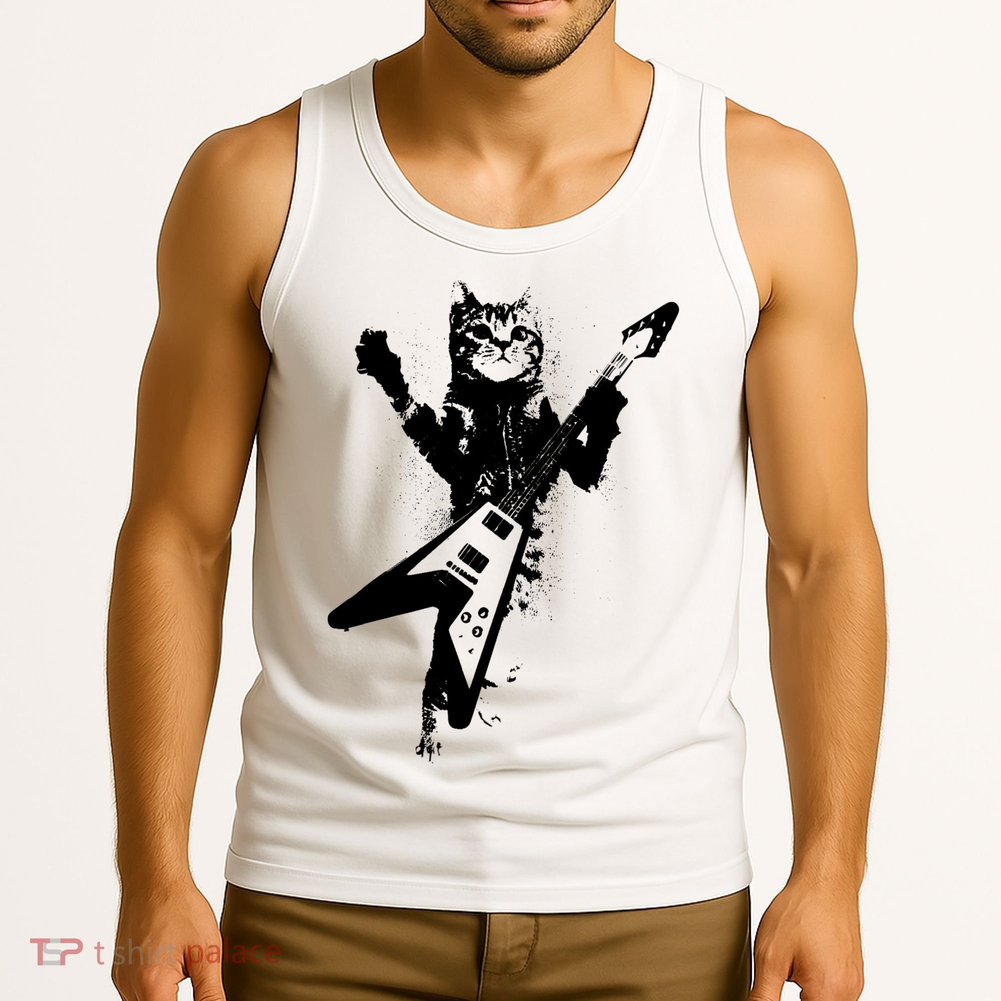 Cat Playing Flying V Guitar Musician Cat Lover TShirt Tank Top