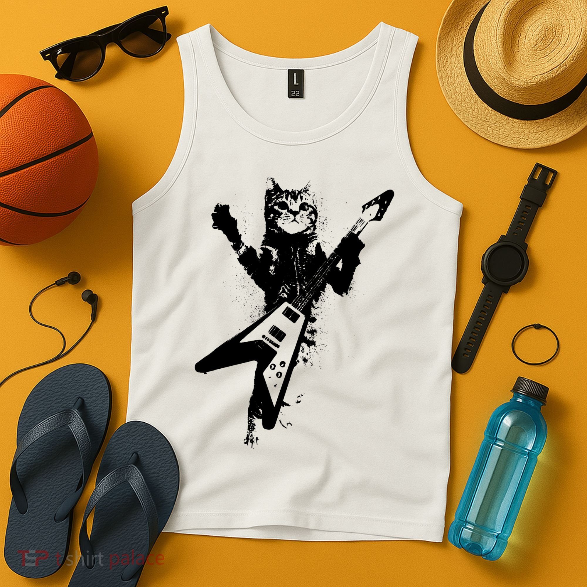 Cat Playing Flying V Guitar Musician Cat Lover TShirt Tank Top