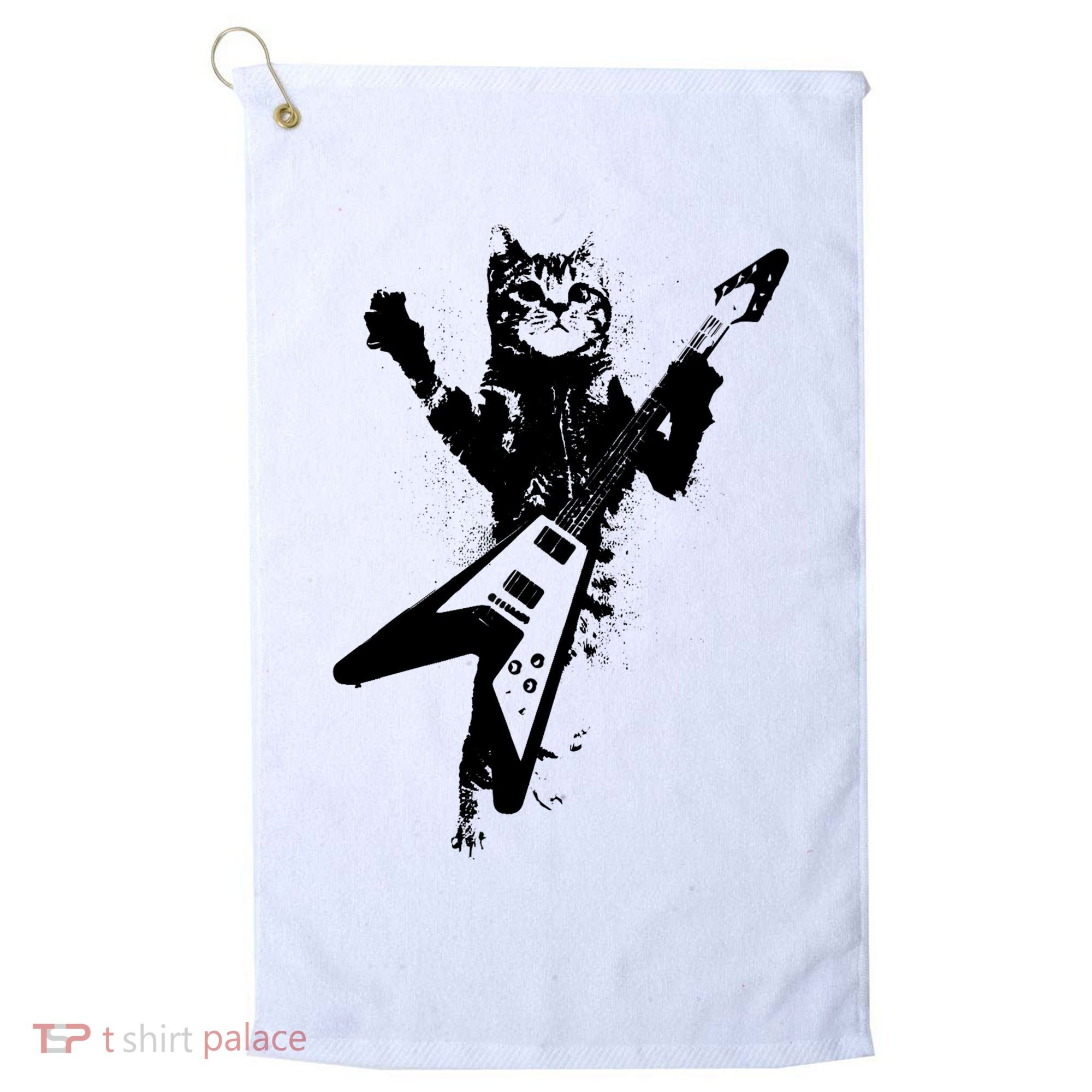 Cat Playing Flying V Guitar Musician Cat Lover TShirt Golf Towel