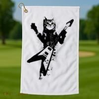 Cat Playing Flying V Guitar Musician Cat Lover TShirt Golf Towel thumb 1