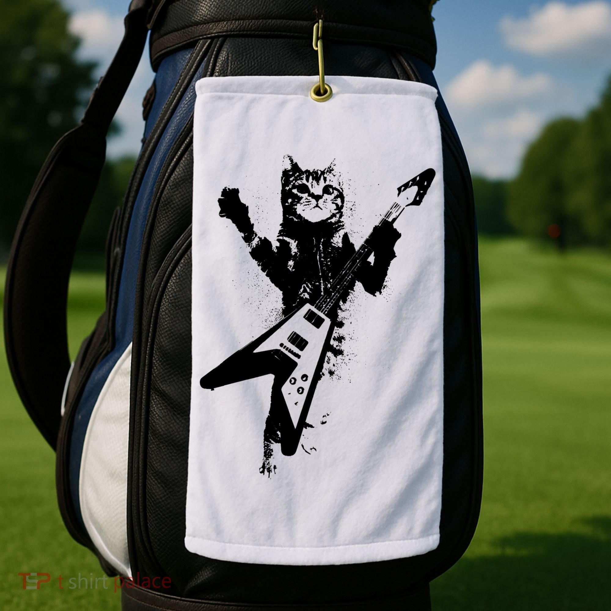Cat Playing Flying V Guitar Musician Cat Lover TShirt Golf Towel