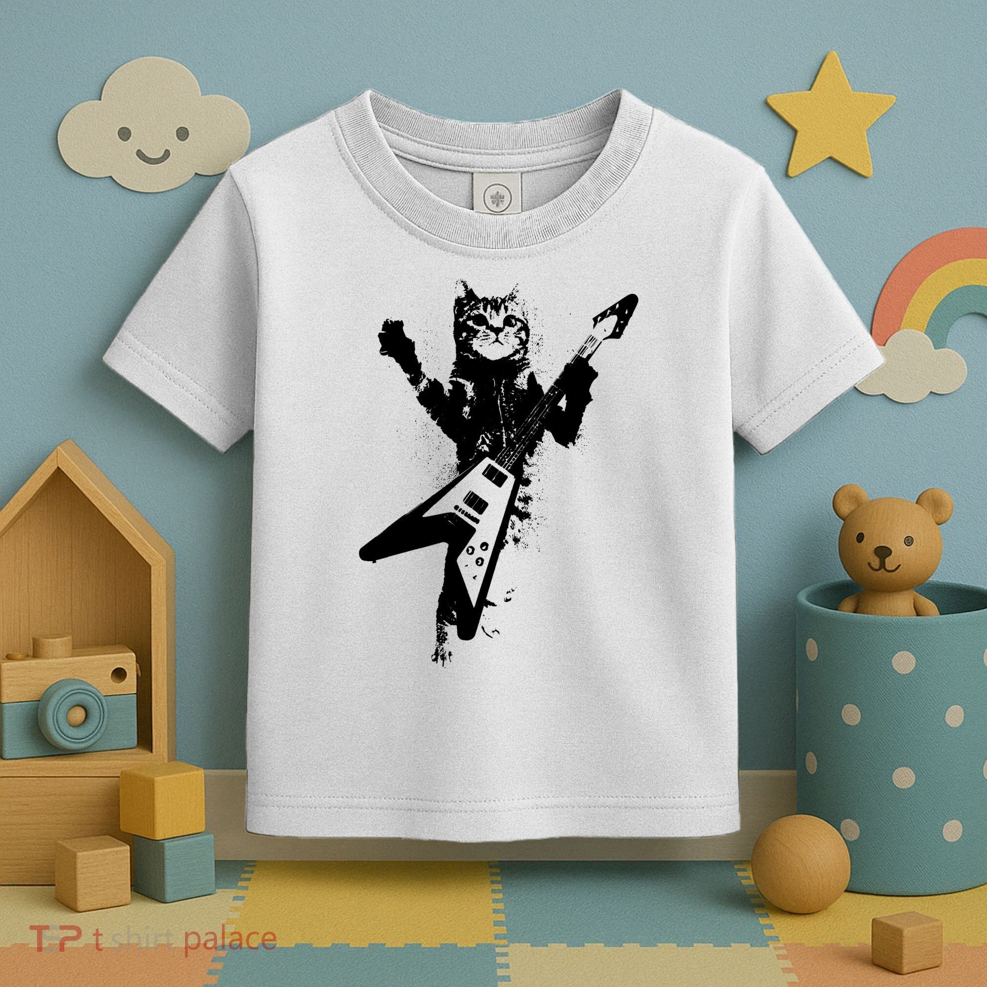 Cat Playing Flying V Guitar Musician Cat Lover TShirt Toddler T-Shirt