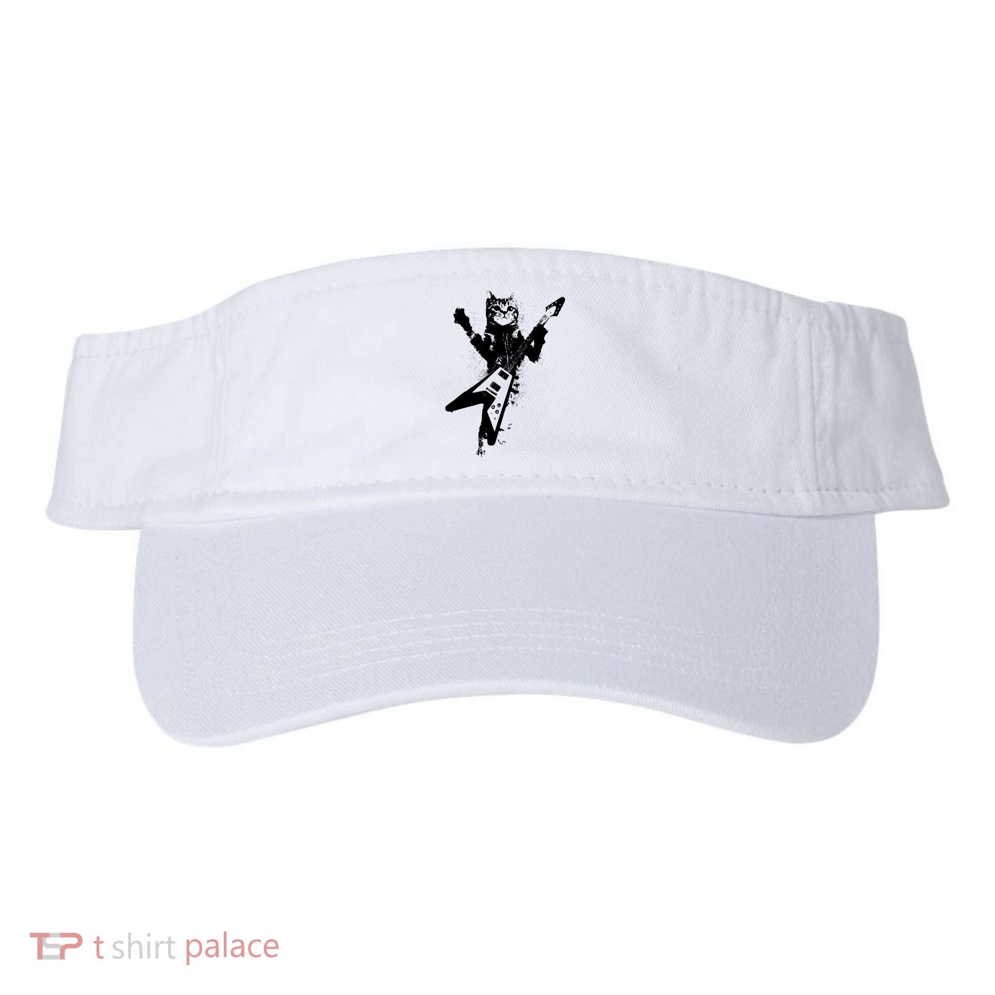 Cat Playing Flying V Guitar Musician Cat Lover TShirt Visor